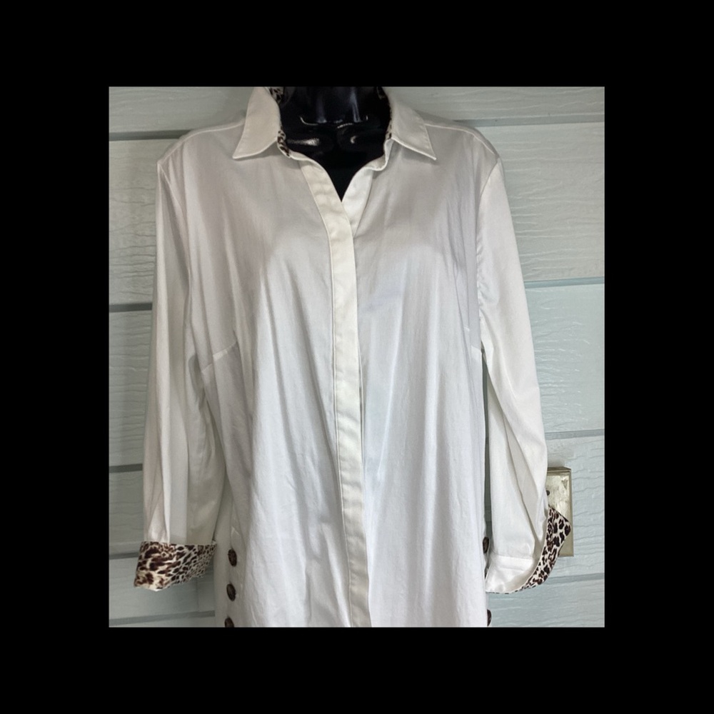 White Button-Up Shirt with Leopard Accents.29